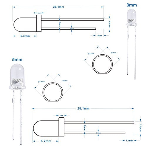 ELEGOO 3mm & 5mm Clear & Diffused LED Kit, RGB, UV, Fast Flashing, 350pcs - size: 350 Count (Pack of 1)