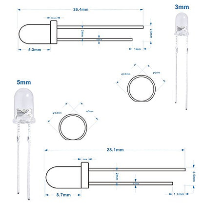 ELEGOO 3mm & 5mm Clear & Diffused LED Kit, RGB, UV, Fast Flashing, 350pcs - size: 350 Count (Pack of 1)