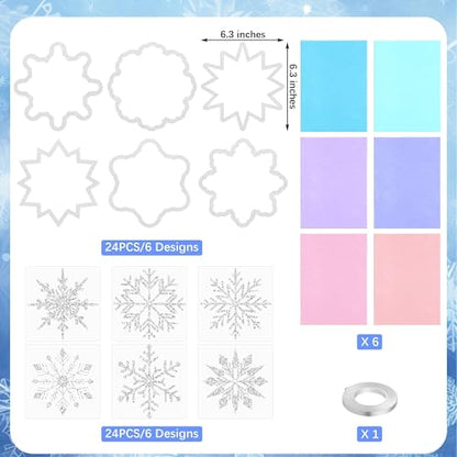 Aneco 24 Sets Winter Snowflake Crafts Kits Glitter Frozen Paper Tissue Sign Craft Christmas Tree Hanging Decorations for Party Holiday DIY Home Activities - style: Winter Snowflake