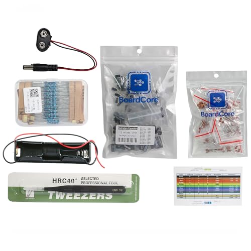 Electronic Component Kit 726Pcs - Metal Film Resistors - Electrolytic Capacitor Package -Ceramic Capacitors - 3.7V Battery Holder Case Box - 9V Battery Connector -with Tweezers-Electronic DIY Project - color: IC009-Kit-726PCS