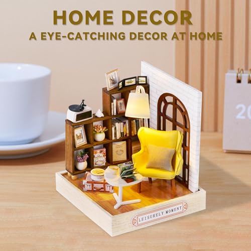 Kisoy Dollhouse Miniature with Furniture Kit, DIY 3D Wooden DIY House Kit with Dust Cover,Handmade Tiny House Toys for Teens Adults Gift(Leisurely Moment) - color: Leisurely Moment