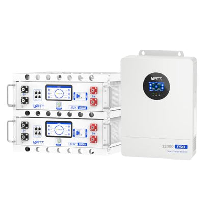 WattCycle Dual 48V 100Ah Server Rack Batteries & 12kW Split Phase Inverter - size: 48V 12kW Inverter & Server Rack Batteries
