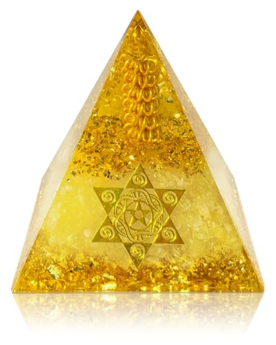 Healing Crystals Orgone Pyramid (Hexagram - Star of David) - Energy Generator for Positive Vibe, Stress Relief & Chakra Reiki Meditation - Spiritual Gift for Success, Wealth & Prosperity (Golden) - color: Colorful (Set 52)