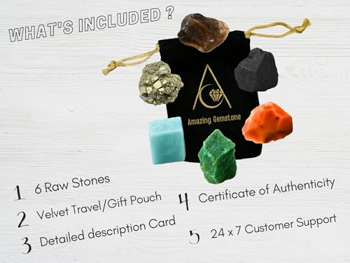 Amazing Gemstone Crystals for Workplace Manifestation, Set of 6 Green Aventurine, Smoky Quartz, Shungite, Carnelian, Pyrite and Amazonite Healing Crystals and Stones - color: Work Place Crystals