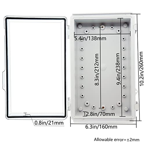 Zulkit Junction Box ABS Plastic Dustproof Waterproof IP67 Electrical Boxes Hinged Shell Outdoor Universal Project Enclosure Grey Clear Cover, Stainless Steel Buckles 10.2 x 6.3 x 3.9 Inch - size: 10.2"x6.3"x3.9" TC k