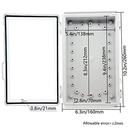 Zulkit Junction Box ABS Plastic Dustproof Waterproof IP67 Electrical Boxes Hinged Shell Outdoor Universal Project Enclosure Grey Clear Cover, Stainless Steel Buckles 10.2 x 6.3 x 3.9 Inch - size: 10.2"x6.3"x3.9" TC k