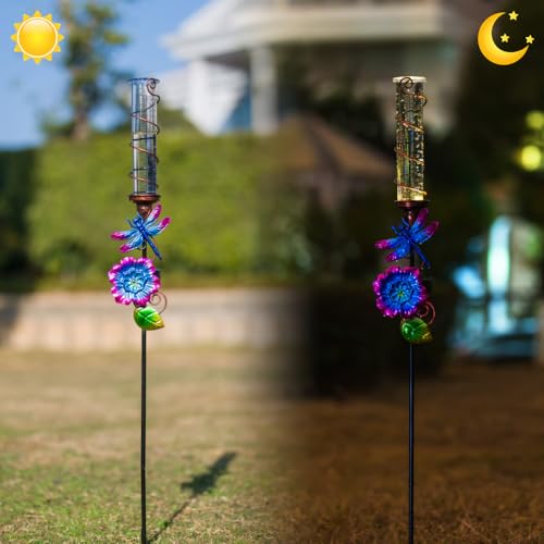 Stargarden Rain Gauge Outdoor, Dragonfly Solar Rain Gauge - color: purple dragonfly