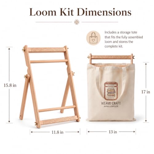 Weaving Loom for Adults & Kids - Weaving Loom Kit | Beginner-Friendly Table Loom & Lap Loom with Yarn, Canvas Tote Bag,Tools & Instructions | Wooden Loom for Multicraft Projects (15.8 x 11.8 inches)