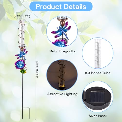 Stargarden Rain Gauge Outdoor, Dragonfly Solar Rain Gauge - color: purple dragonfly