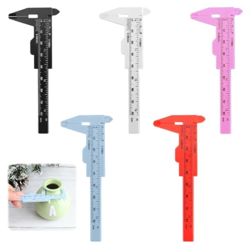 5 Pack Plastic Vernier Caliper, 80mm Eyebrow Measuring Tool, Mini Sliding Ruler Caliper Gauge for Students DIY Crafts School Office Tattoo Eyebrow Artists Use (5 Color, 0-3.15"/0-80mm) - color: 5 colour(5pcs)