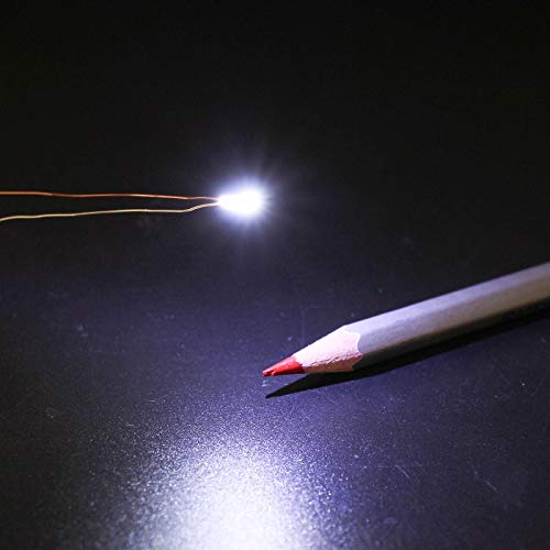 Evemodel 30pcs Pre-Wired Micro Litz Wire White 0603 SMD LED Light 7.8'' Wire Resin Cover Waterproof CD0603W - color: White