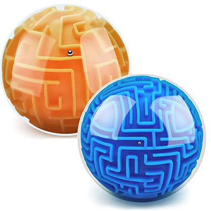 YongnKids 2 Pcs 3D Puzzle Maze Ball Brain Teaser for Kids Boys Girls - color: Blue,orange