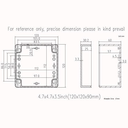 Junction Box, Zulkit Project Box IP65 Waterproof Outdoor Box ABS Plastic Electrical Boxes Electronic Enclosure Black 4.7 x 4.7 x 3.5 inch(120 x 120 x 90 mm)(Pack of 1) - size: 4.7" x 4.7" x 3.5"(Pack of 1)