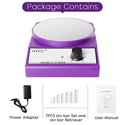 HYCC Magnetic Stirrer with 7PCS stir bar Set and stir bar Retriever, 3000 RPM Magnetic Mixer, Stir Plate Max Stirring Liquid 3 Liters, Lab Stirrers - color: Purple