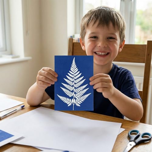 Sun Print Cyanotype Paper Kit, 50 Sheets A6 Cyanotype Papers with 1 Sheet Acrylic Panel, High Sensitive Nature Solar Activated Sun Printing Art Supplies for Arts Crafts DIY Project