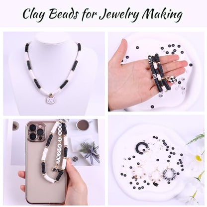 3500 PCS Clay Beads Bracelet Making Kit, Black White Beads for Crafts - color: Black& White