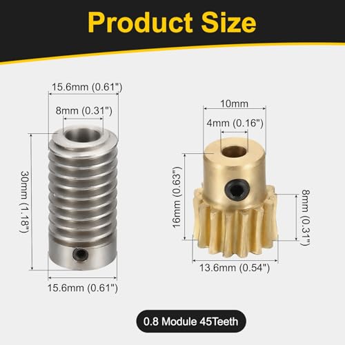 uxcell Worm Gear Set 15T 0.8 Module 1:15 Reduction Rate, Right Rotation Drive Gear Box Wheel Reduce Transmission Part (Brass Gear-4mm Bore, 1045 Steel Rod 8mm Bore) - size: Gear-4mm, Rod-8mm Bore, style: 0.8M-15T