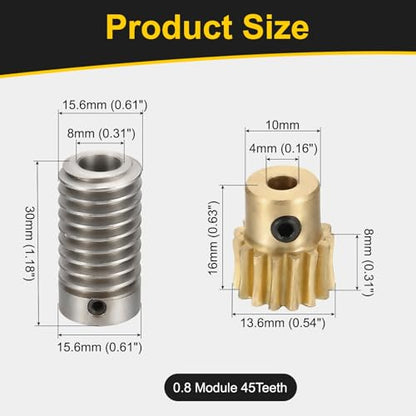 uxcell Worm Gear Set 15T 0.8 Module 1:15 Reduction Rate, Right Rotation Drive Gear Box Wheel Reduce Transmission Part (Brass Gear-4mm Bore, 1045 Steel Rod 8mm Bore) - size: Gear-4mm, Rod-8mm Bore, style: 0.8M-15T