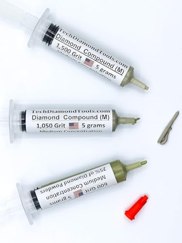 TechDiamondTools Diamond Polishing Paste Kit — 3 Grits (600, 1050, 1500) | USA Made | Oil-Based Syringes | Progressive Polishing Set for Metal, Glass, Gemstone, Knife, Jewelry | 25% Diamond Powder - size: 600 1050 1500 Grit, style: Medium 25% concentratio