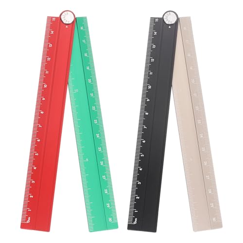 HARFINGTON 2pcs Folding Straight Ruler 30cm Metric Aluminum Alloy Protractor Foldable Angle Ruler Geometric Measuring Tool with Angle Line for Architects Artists Office, Black Gold/Red Green - color: Black Gold/Red Green
