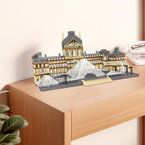 PQKIE Architecture Louvre Collection Micro Mini Building Set,3377Pcs Famous Landmarks Model Building Toy,STEM Creative Office or Home Decor Bricks Kits,Christmas Birthday Gift for Adults Teens Kids 6+