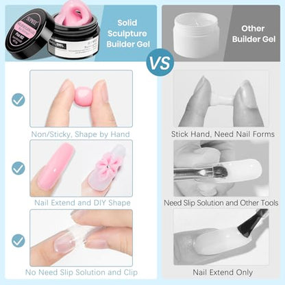 Sculpting Gel for 3D Nail Art Gel Non Stick Hand Solid Builder Gels - color: Clear&Pink&Nude