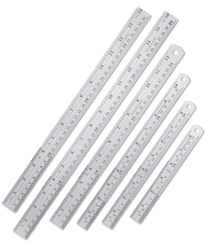 Mr. Pen- Metal Straight Edge Ruler, 6 pcs, 6", 8", 10", 12", 14", 16" - color: Silver, size: 6, 8, 10, 12, 14, 16 inch