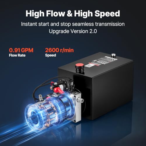 VEVOR 12 Quart Hydraulic Pump, Single Acting Hydraulic Power Unit, 3200 PSI Max Relief Pressure, 0.91 GPM Flow Rate, DC12V 1.6KW Power Unit for Dump Trailer Car Lifting (Horizontal Installation) - size: 12 Quart, style: Single Acting