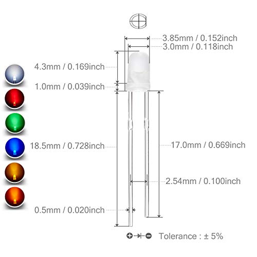 CHANZON 60 pcs(6 Colors x 10 pcs) 3mm LED Diode Lights Assored Kit Pack (Diffused Round DC 3V 20mA) Lighting Bulb Lamps Electronics Components 3 mm Light Emitting Diodes Parts - color: A) 6 Colors X 10pcs = 60pcs