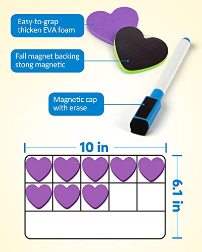 Coogam Magnetic Ten Frame Set, Math Manipulative Games for Kids with 6 Ten Frames 60 Magnetic Math Counters, Montessori Educational Toy Gift for Preschool Kindergarten 3 4 5 Year Old Toddlers - style: love shape
