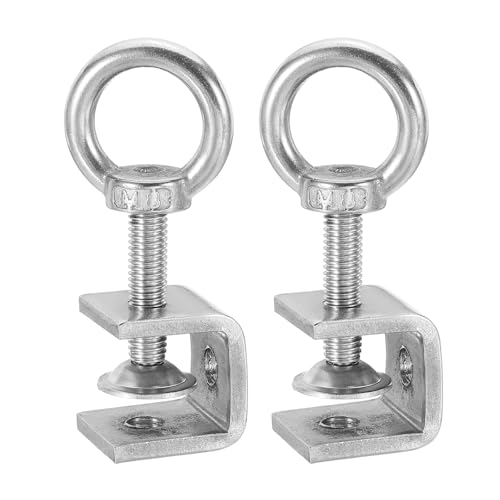 HARFINGTON 2 Pcs 304 Stainless Steel C Clamps 20mm Square Mini Tiger Clamp Adjustable Heavy Duty Metal U Clip with Eye Hook Screw for Woodworking Welding Mounting, Silver - size: 20mm