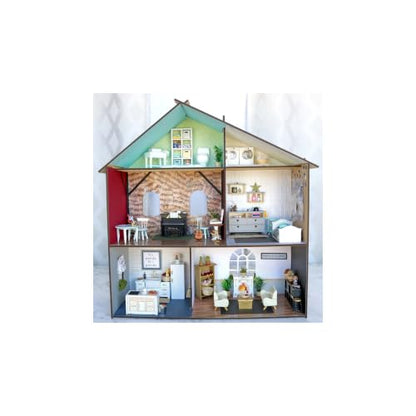 Make Market Dollhouse Kit, Unfinished Wooden Bungalow Display, Natural, 24" x 23.3" x 8.5", 1-Pack