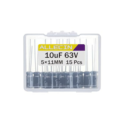 10uF 63V 5x11mm Electrolytic Capacitor 10 UF MFD 63 Volt 0.2x0.43in Aluminum Capacitors (Pack of 15) - style: 10uF 63V 5x11MM
