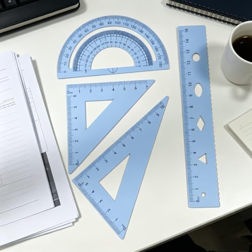 Multifunctional Geometric Ruler Set Protractor Triangle Straight Ruler Hand Measurement Drawing Tools with Storage Box for School Carpentry (Blue-1pc) - color: Blue-1pc