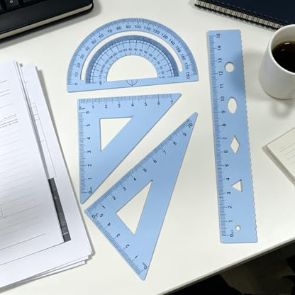 Multifunctional Geometric Ruler Set Protractor Triangle Straight Ruler Hand Measurement Drawing Tools with Storage Box for School Carpentry (Blue-1pc) - color: Blue-1pc