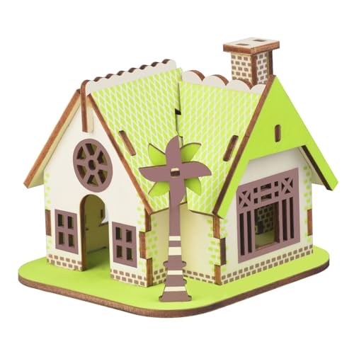 Log Cabin Mini House 3D Wooden Puzzle Model (Green Little House) - color: Green Little House
