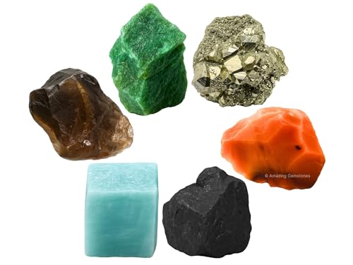 Amazing Gemstone Crystals for Workplace Manifestation, Set of 6 Green Aventurine, Smoky Quartz, Shungite, Carnelian, Pyrite and Amazonite Healing Crystals and Stones - color: Work Place Crystals