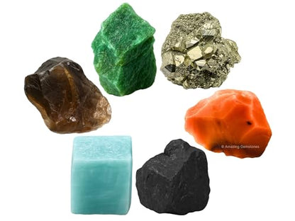Amazing Gemstone Crystals for Workplace Manifestation, Set of 6 Green Aventurine, Smoky Quartz, Shungite, Carnelian, Pyrite and Amazonite Healing Crystals and Stones - color: Work Place Crystals