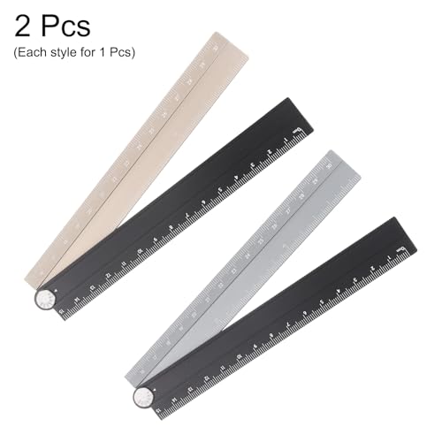 HARFINGTON 2pcs Folding Straight Ruler 30cm Metric Aluminum Alloy Protractor Foldable Angle Ruler Geometric Measuring Tool with Angle Line for Architects Artist Office, Black Gold/Gold Silver - color: Black Gold/Gold Silver