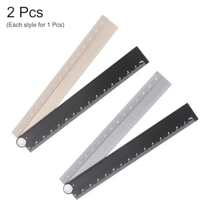 HARFINGTON 2pcs Folding Straight Ruler 30cm Metric Aluminum Alloy Protractor Foldable Angle Ruler Geometric Measuring Tool with Angle Line for Architects Artist Office, Black Gold/Gold Silver - color: Black Gold/Gold Silver