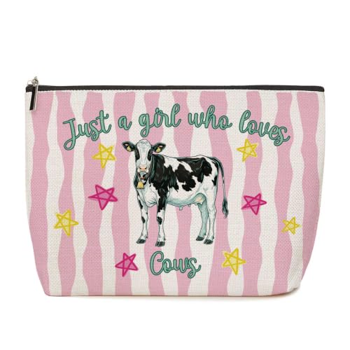 Lovdazzles Funny Cow Gifts for Girls Makeup Bag Pink Striped Cosmetic Bag - color: Multicolor 1775