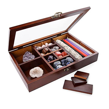 Adjustable Rock Collection Box, Wood Crystal Display Case for Gemstone - color: Brown