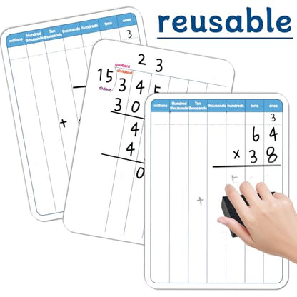 24 Pack Long Division Whiteboard for Kids Teaching Multiplication Double-Sided Cardboard Board Division Chart Portable Math Manipulatives Whiteboard Educational Tools for Students Classroom 12" x 9" - style: Long Division Whiteboard