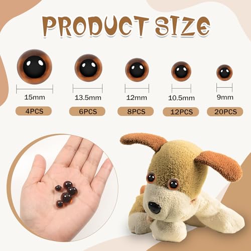 TOAOB 50pcs Sew On Safety Eyes Buttons Brown 9mm to 15mm Plastic Mushroom Domed Sewing Crafting Eyes for DIY Stuffed Animals Amigurumis Crochet Doll Making - color: Brown