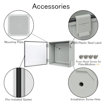 Junction Box IP65 Waterproof ABS Plastic Enclosure Hinged PC Clear Cover Electrical Project Box with Mounting Plate, Wall Brackets, Cable Glands 11.8" x 11.8" x 7.1" - color: Clear Cover, size: 11.8" x 11.8" x 7.1"