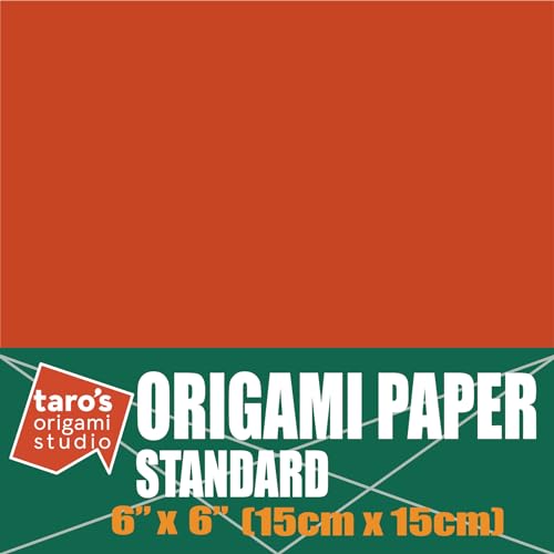 [Taro's Origami Studio] Standard 6 Inch One Sided Single Color (Brick Red) 50 Sheets (All Same Color) Square Easy Fold Premium Japanese Paper for Beginner (Made in Japan) - color: Brick Red