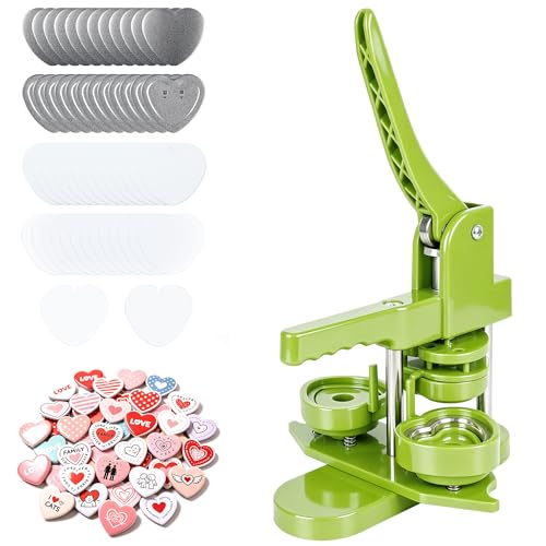 Heart Button Maker Machine DIY Gift, Installation-Free Button Maker Press Machine, Pin Button Making Machine with Free 100 Sets Heart Button Making Supplies(Green) - size: Heart