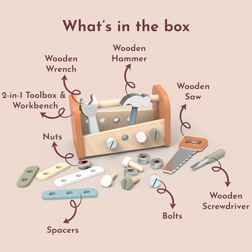Speedy Monkey Montessori 2-in-1 Tool Box Workbench | Kids Workshop Set