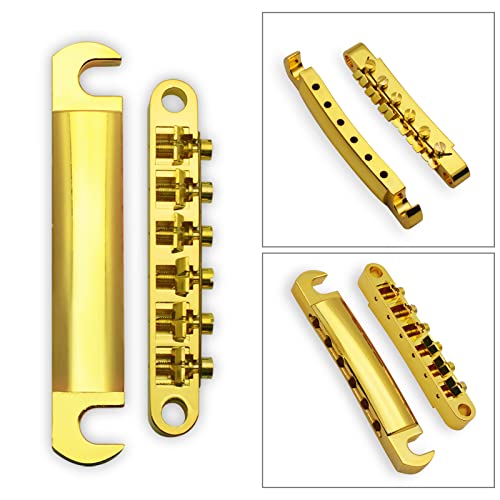 MAXCHEER A Set of String Saddle Tune-O-Matic Bridge & Tailpiece For GB LP Style Electric Guitar (Gold) - color: Gold