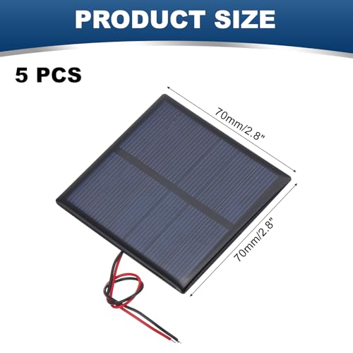 MECCANIXITY 5 Pcs 3V 0.63W 210mA Mini Solar Panels, Small Polycrystalline Solar Cell Panel with 2 Cable for DIY Electric Toy Materials Kits Charger, 70mm x 70mm - style: 3V 0.63W 210mA